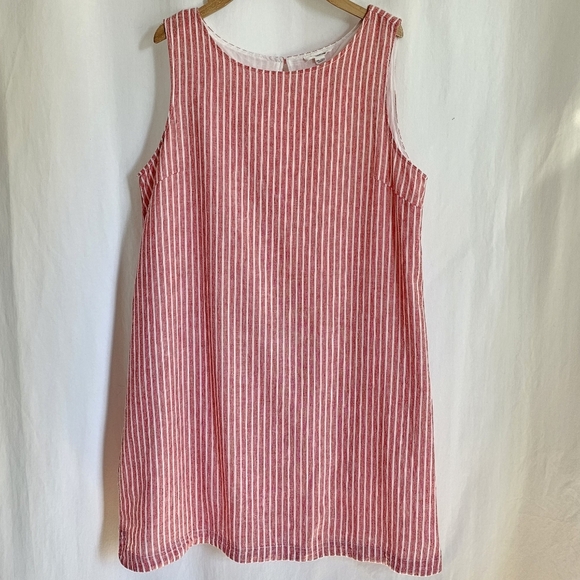 Beach Lunch Lounge Red & White Sleeveless Stripe Linen Dress - Picture 15 of 15